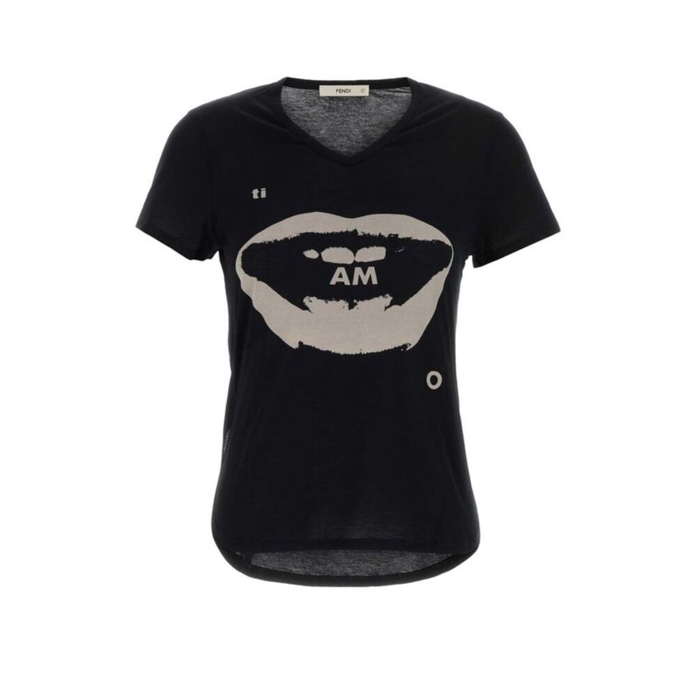 Fendi Women Black Cotton T-Shirt